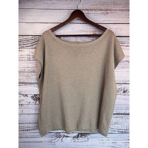 Talbots Metallic Gold Knit Cap Sleeve Boat Neck Top Blouse 2X Plus‎ Office Party